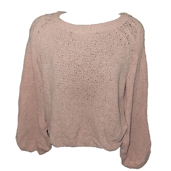 NWT Rue 21 Sparkly Peach Pouf Sleeve Sweater sz L - Picture 1 of 4